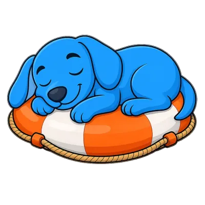 Dash endormi sur une bouée de sauvetage